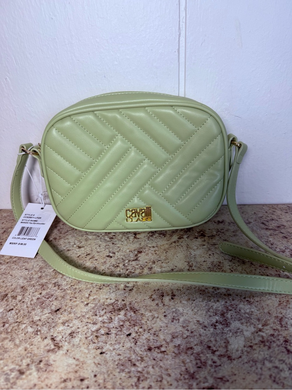 Cavalli Class Marzia Crossbody Bag Leaf Green Quilted NWT MSRP $98